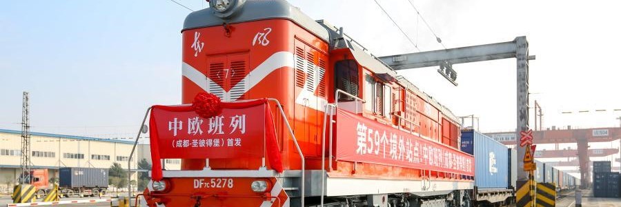The first China-Europe freight train route linking Chengdu and St. Petersburg
